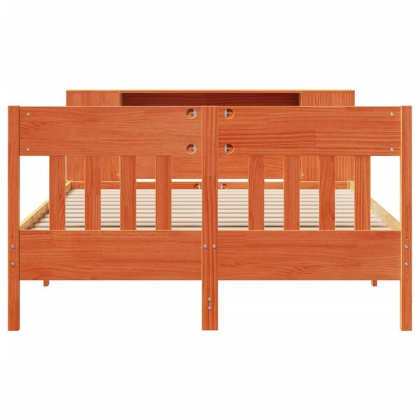 vidaXL Pat cu bibliotecă fără saltea, maro, 120x190 cm, lemn masiv pin