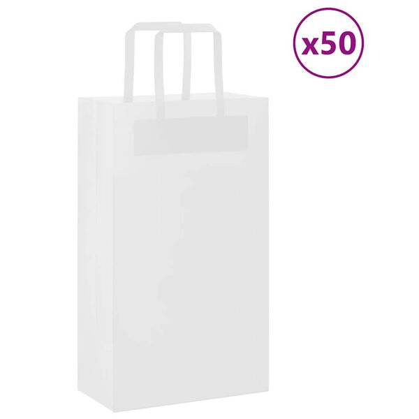 vidaXL Pungi de h&acirc;rtie 50 buc cu m&acirc;nere albe 21x11x36 cm