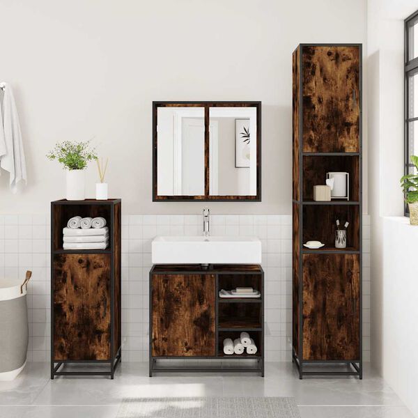 vidaXL Dulap pentru chiuvetă de baie stejar afumat 65x33x60 cm lemn