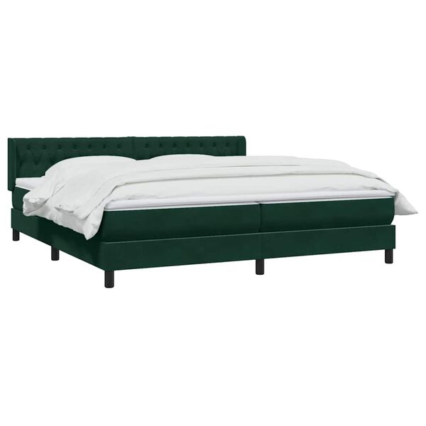vidaXL Pat box spring cu saltea, verde &icirc;nchis, 200x210 cm, catifea