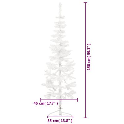 vidaXL Jumătate brad de Crăciun subțire cu suport, alb, 150 cm