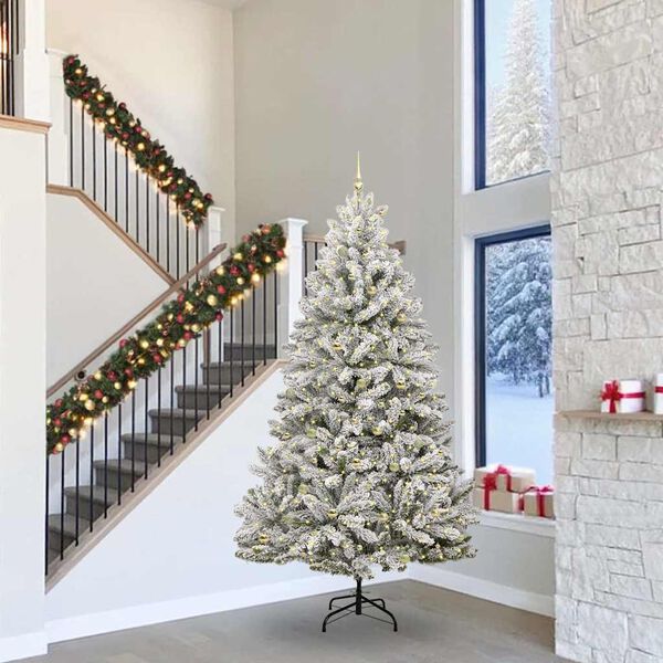 vidaXL Brad de Crăciun artificial Verde și alb 300 cm PVC și Metal