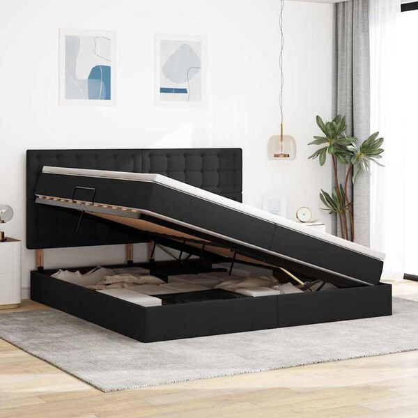 vidaXL Pat cu saltea și spațiu de depozitare Negru 200 x 200 cm