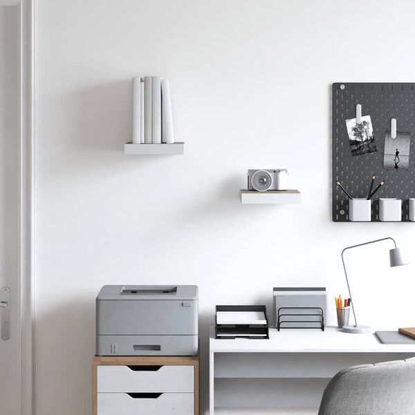 vidaXL Rafturi perete suspendate 2 buc. alb/stejar 23x23,5x3,8 cm MDF