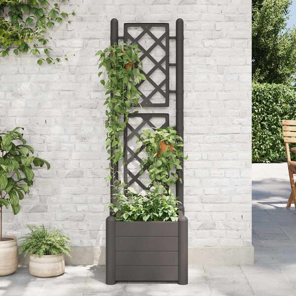 vidaXL Jardinieră de grădină cu spalier, antracit, 43x43x142 cm, PP