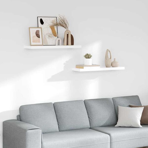 vidaXL Rafturi de perete, 2 buc., alb extralucios, 80x23,5x3,8 cm, MDF