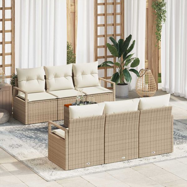vidaXL Set de canapele pentru grădină cu pernă 7 pcs Bej Rattan poli