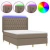 vidaXL Pat cu arcuri, saltea și LED, gri taupe, 140x190 cm, textil