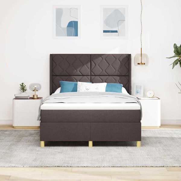 vidaXL Pat cu arcuri cu saltea cu headboard Maro 160 x 200 cm țesătură