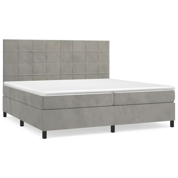 vidaXL Pat box spring cu saltea, gri deschis, 200x200 cm, catifea