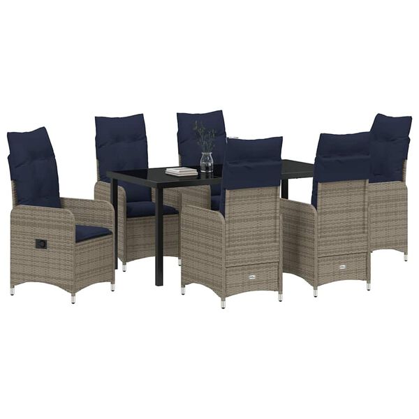 vidaXL Set de masă pentru grădină cu pernă 7 pcs Negru Rattan poli