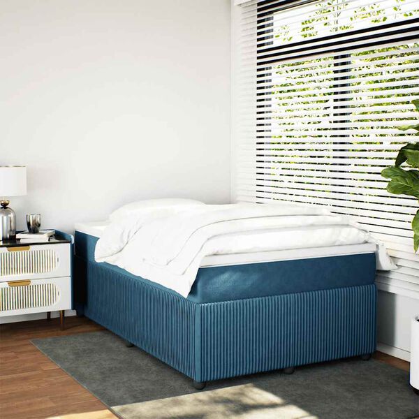vidaXL Pat box spring cu saltea, albastru &icirc;nchis, 120x190 cm, catifea