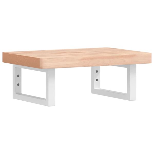 vidaXL Raft pentru lavoar montat pe perete, oțel și lemn masiv fag