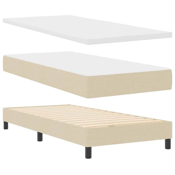 vidaXL Pat cu arcuri cu saltea cu headboard Crem 100 x 200 cm țesătură