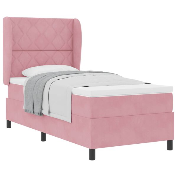 vidaXL Pat cu arcuri cu saltea cu headboard Roz 200 x 90 cm Poliester