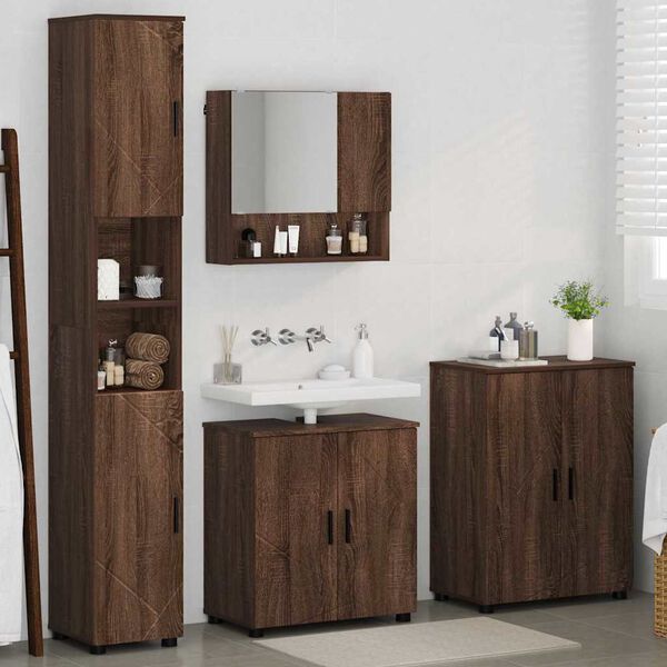 vidaXL Set de mobilier pentru baie Pe perete 4 pcs Stejar &icirc;nchis