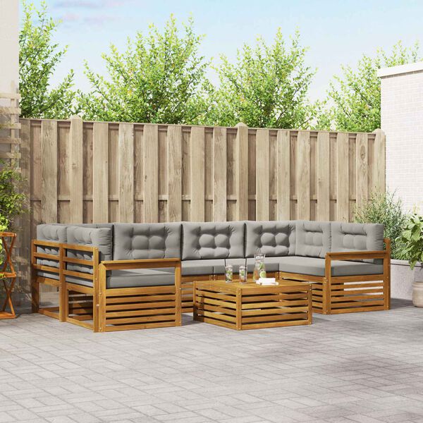 vidaXL Set de canapele de exterior 7 pcs Gri natural și deschis