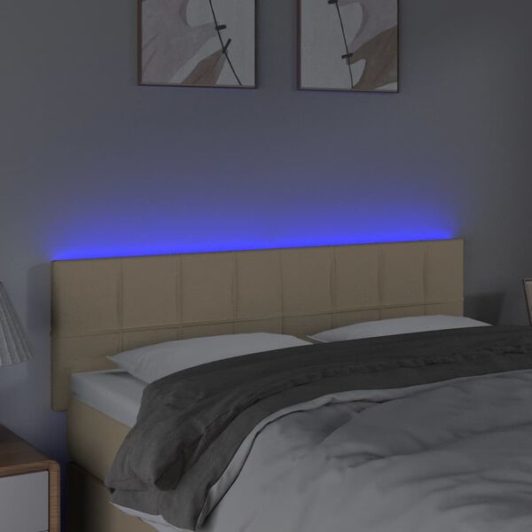 vidaXL Tăblie de pat cu LED, crem, 144x5x78/88 cm, textil