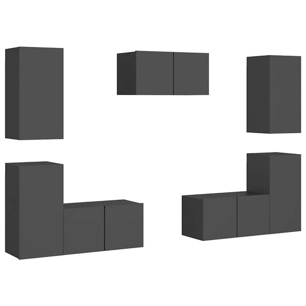 vidaXL Set dulapuri TV, 7 piese, gri, lemn prelucrat