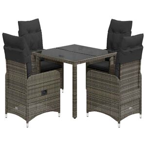 vidaXL Set bistro de grădină cu perne, 5 piese, gri, poliratan