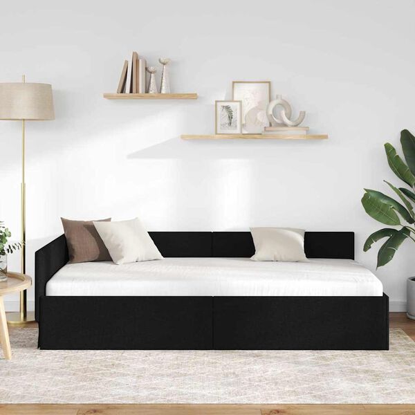 vidaXL Cadru de pat colțar cu headboard Negru 90 cm x 190 cm Catifea