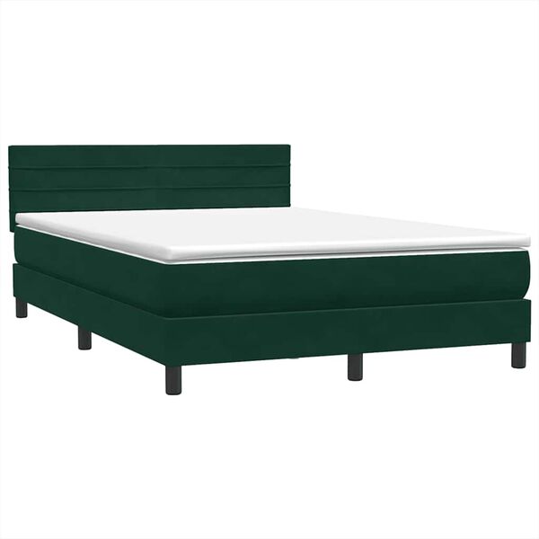 vidaXL Pat box spring cu saltea, verde &icirc;nchis, 160x210 cm, catifea