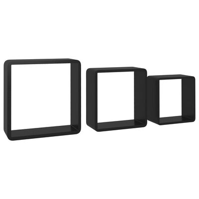 vidaXL Rafturi de perete cub, 3 buc., negru, MDF