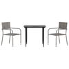vidaXL Set mobilier de grădină, 3 piese, gri&negru, poliratan și oțel
