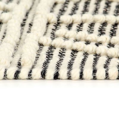 vidaXL Covor lână țesut manual, negru/alb, 140 x 200 cm