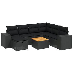 vidaXL Set mobilier de grădină cu perne, 8 piese, negru, poliratan