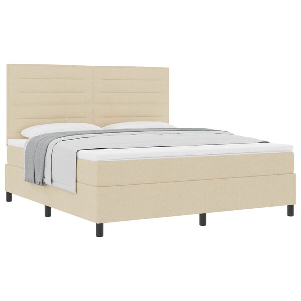 vidaXL Pat cu arcuri cu saltea cu headboard Crem 180 x 200 cm țesătură