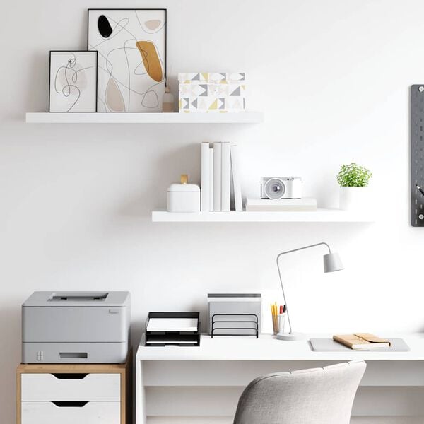 vidaXL Rafturi de perete suspendate, 2 buc., alb, 90x23,5x3,8 cm, MDF