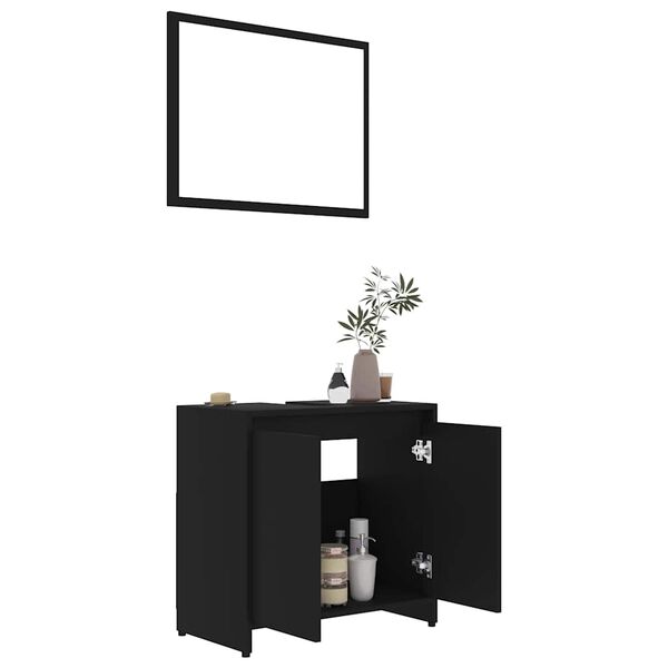 vidaXL Set mobilier de baie, negru, PAL