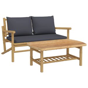 vidaXL Set mobilier de grădină cu perne gri &icirc;nchis, 2 piese, bambus