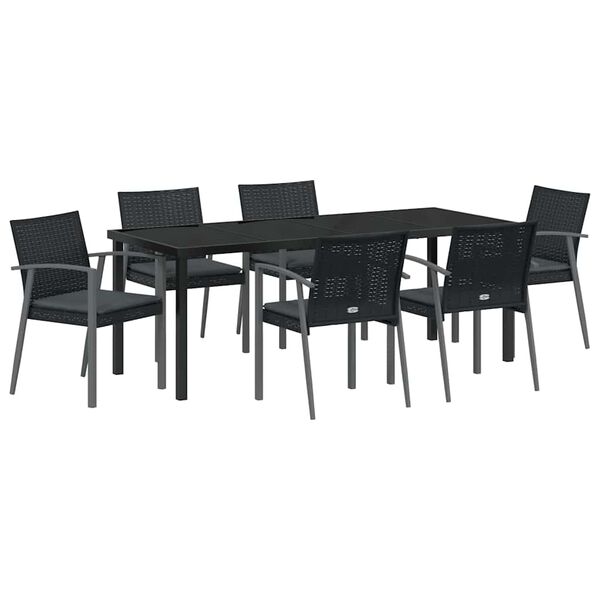 vidaXL Set de masă pentru grădină 7 pcs Negru și Gri Ratan PE