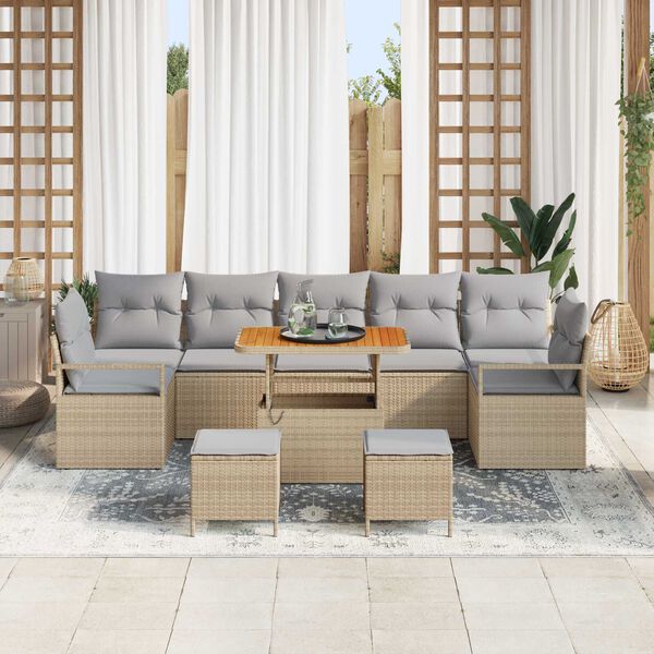 vidaXL Set de canapele pentru grădină 10 pcs Bej Rattan poli