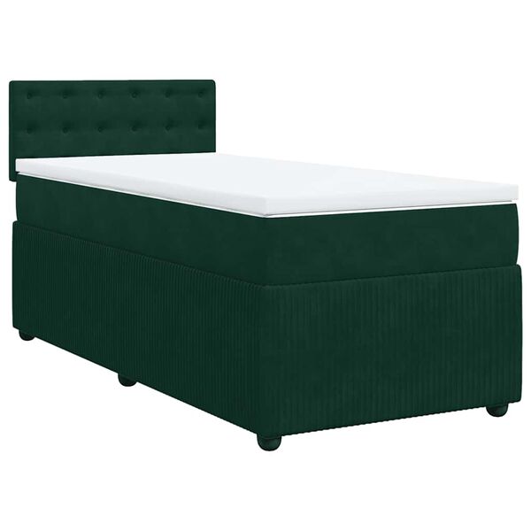 vidaXL Pat box spring cu saltea, verde &icirc;nchis, 90x190 cm, catifea