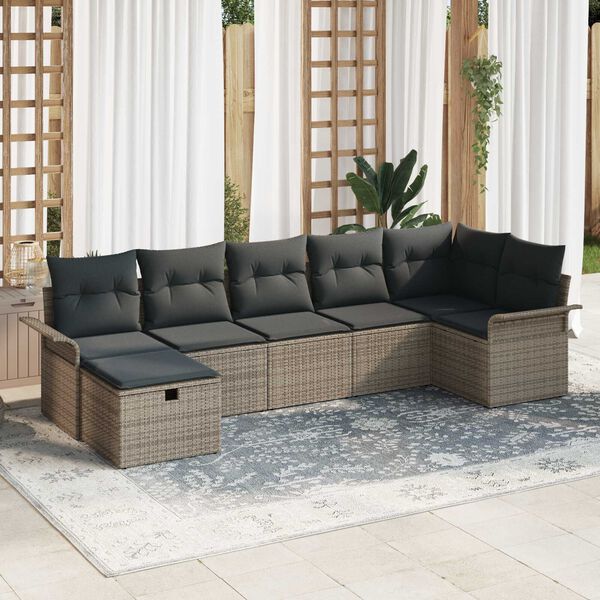 vidaXL Set de canapele pentru grădină cu pernă 7 pcs Gri Rattan poli