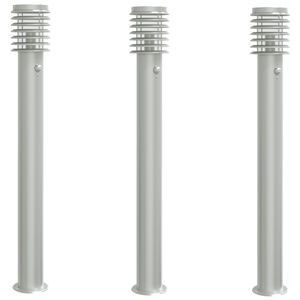 vidaXL Lămpi exterioare de podea senzor 3 buc argintiu 110cm oțel inox