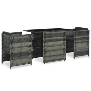vidaXL Set mobilier de bistro cu perne, 3 piese, gri, poliratan