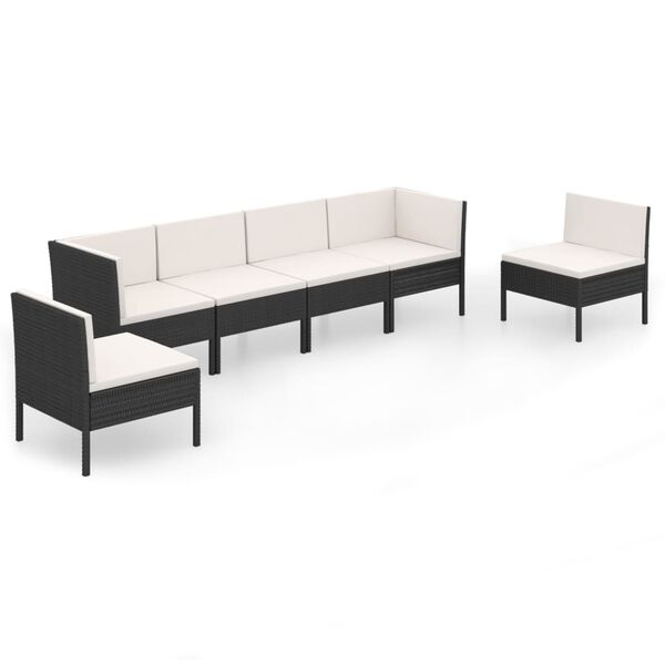 vidaXL Set mobilier de grădină cu perne, 6 piese, negru, poliratan