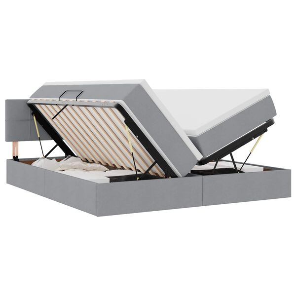 vidaXL Pat cu lumini cu bandă LED Gri deschis 200 x 200 cm țesătură