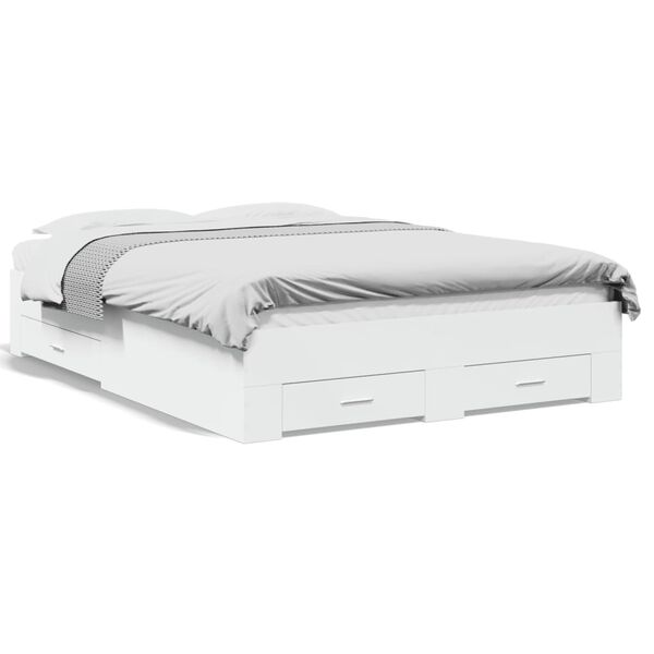 vidaXL Cadru pat cu sertare alb extralucios 140x190 cm, lemn prelucrat