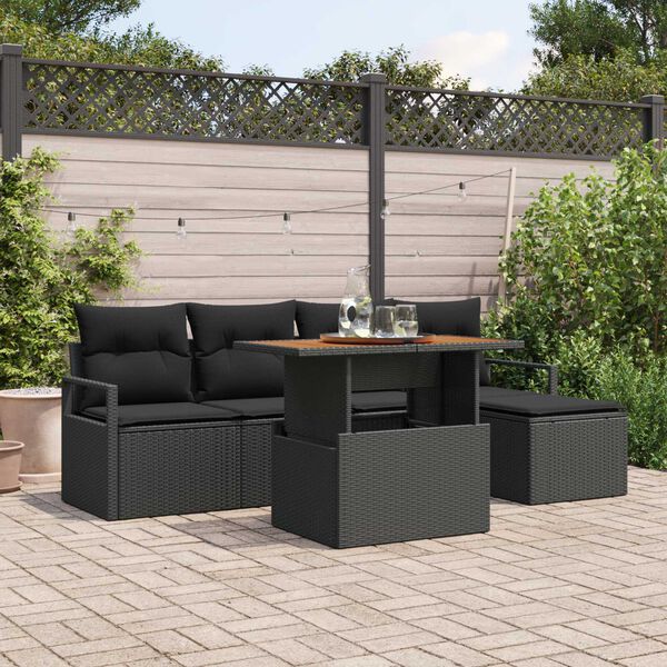 vidaXL Set de canapele pentru grădină 6 pcs Negru Rattan poli