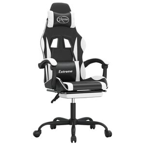 vidaXL Scaun gaming pivotant/suport picioare negru/alb piele eco
