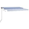 vidaXL Copertină retractabilă manual cu LED, albastru&alb, 450x300 cm
