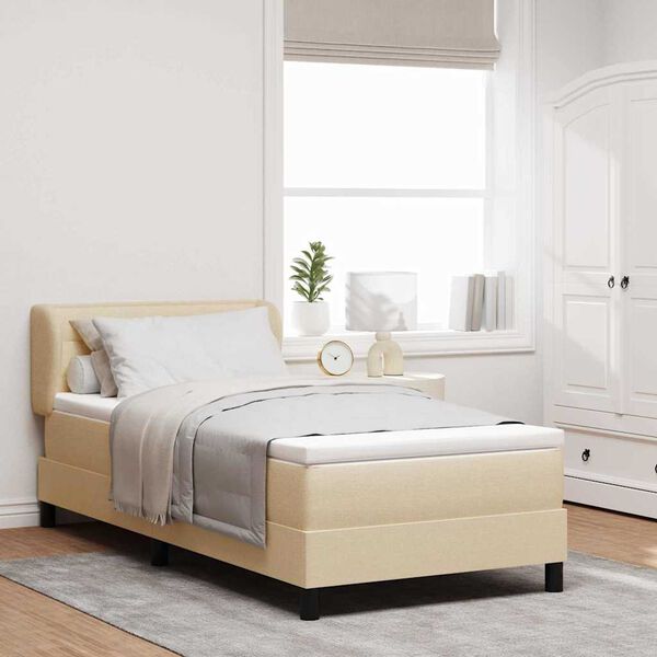 vidaXL Pat cu arcuri cu saltea cu headboard Crem 80 x 200 cm țesătură