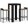 vidaXL Set bar pentru grădină, 3 piese, negru, poliratan/lemn acacia