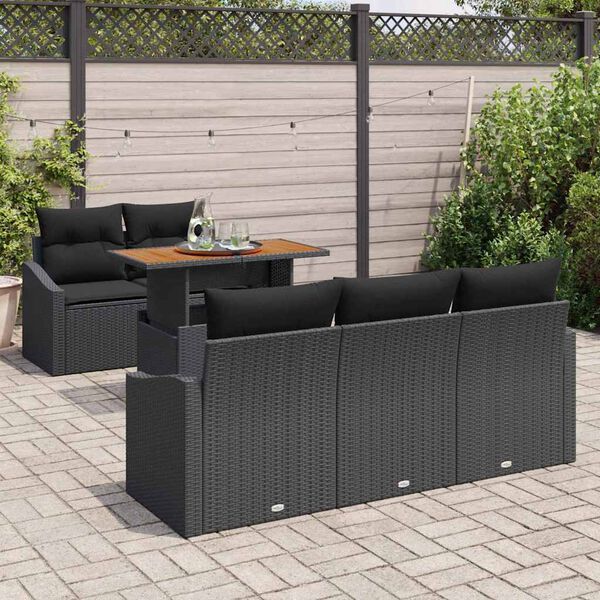 vidaXL Set de canapele pentru grădină 6 pcs Negru Rattan poli