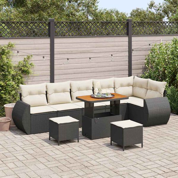 vidaXL Set de canapele pentru grădină 9 pcs Negru și Crem Poli Rattan